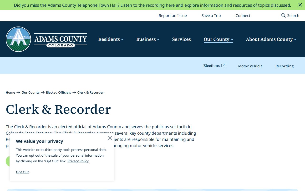 Adams County Clerk and Recorder official website