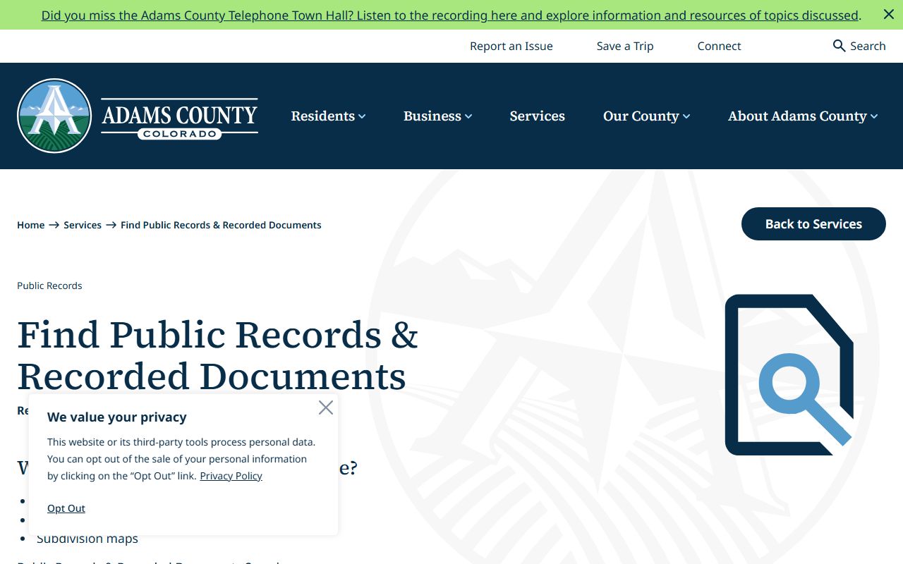 Adams County public records search portal