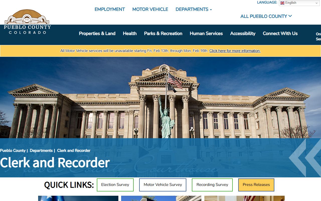 Pueblo County Clerk and Recorder office homepage