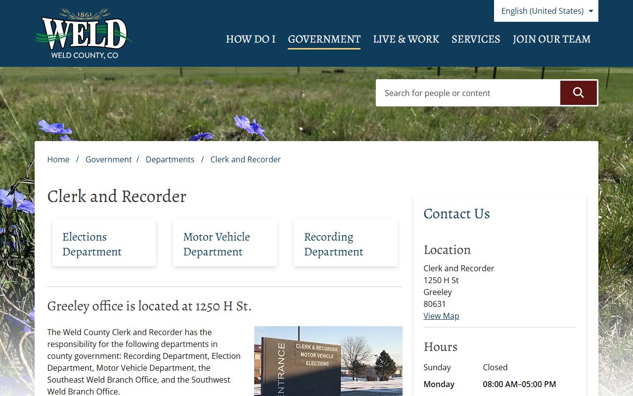 Weld County Clerk and Recorder office website