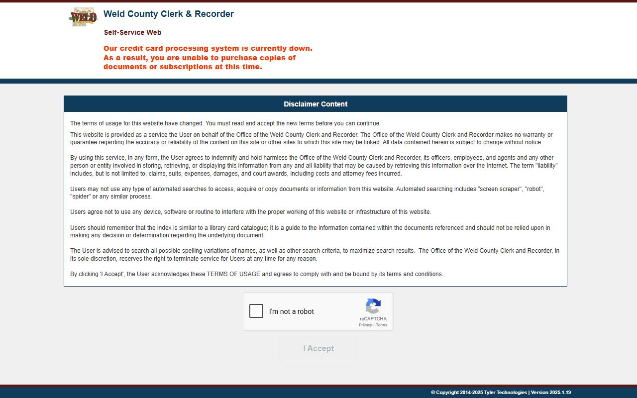 Weld County self-service web document search portal
